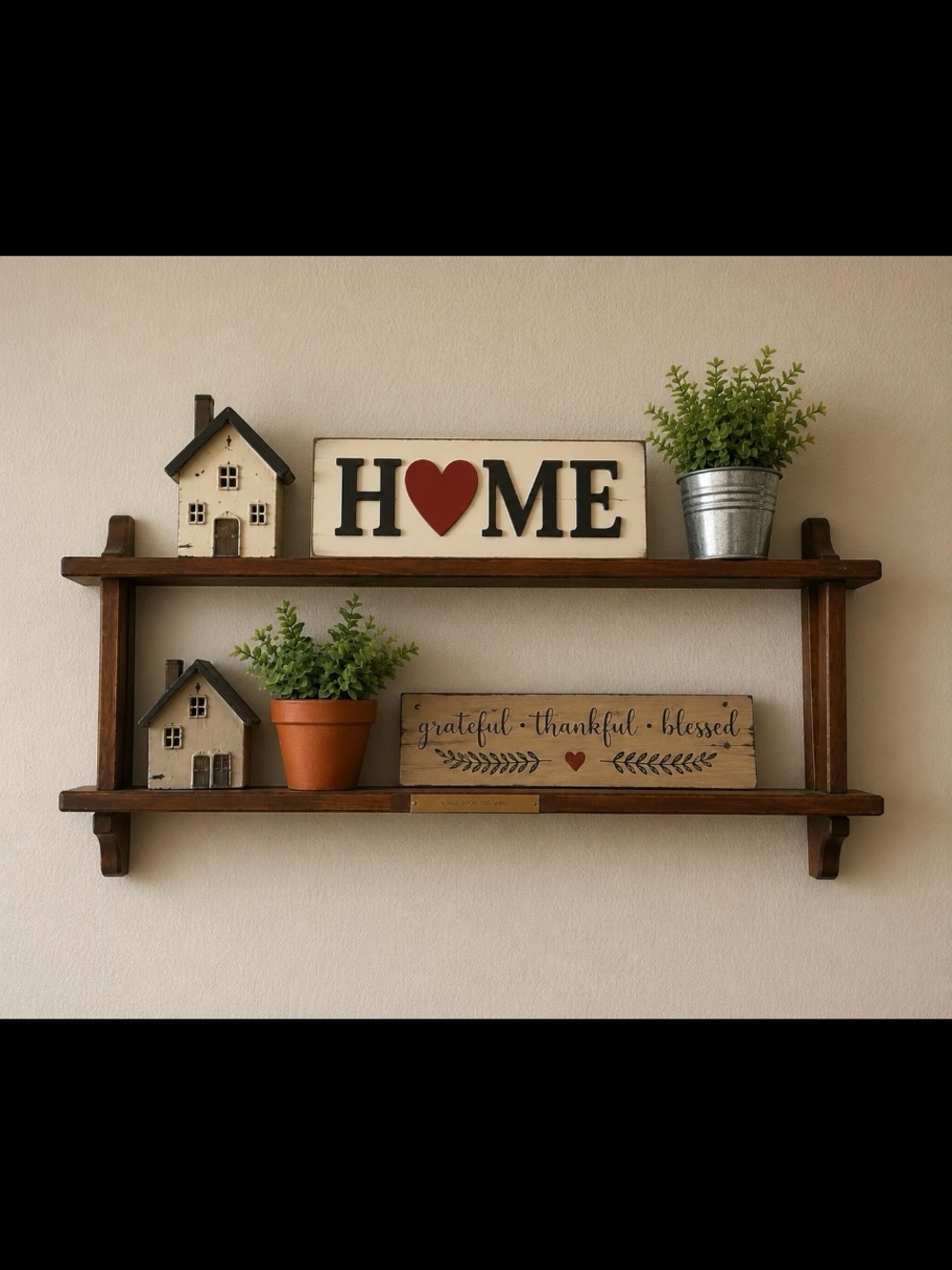 Vintage / cottage wooden plate rack / wall shelf “wings upon the wind” farmhouse